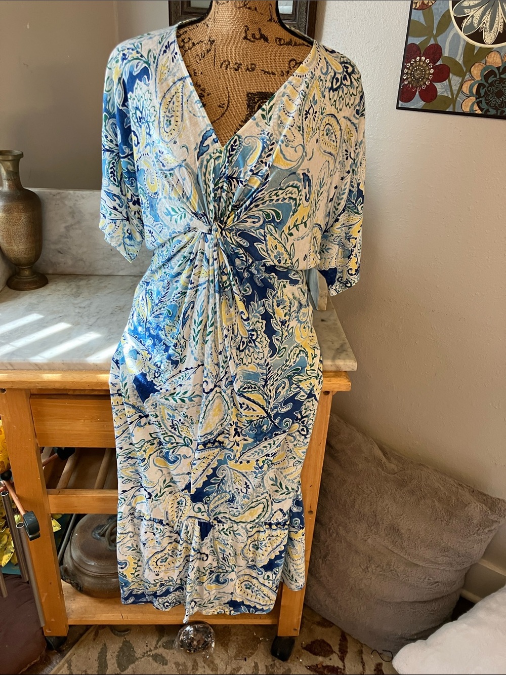 Lauren Ralph Lauren Black Label HighBlue and White Paisley Knot-Front Maxi Dress
